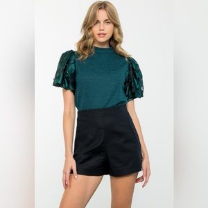 THML - Teal Textured sheer Puff sleeve Top - New with tags!